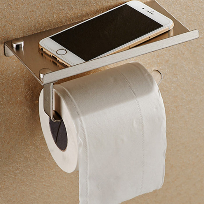 מחזיק נייר טואלט לשירותים עם מדף לפלאפון