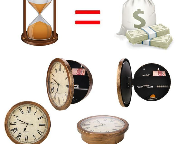 שעון קיר דקורטיבי עם כספת בלתי נראית לתכשיטים וכסף