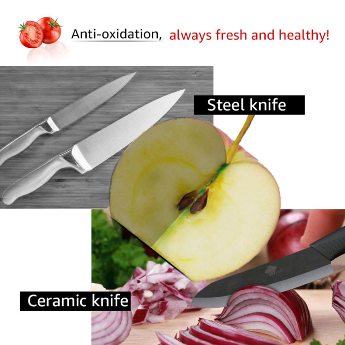 סט 4 סכינים קרמיות למטבח עם מחזיק וקולפן במתנה