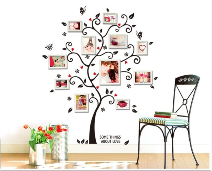 מדבקת עץ דקורטיבית לקיר לתליית תמונות משפחתיות