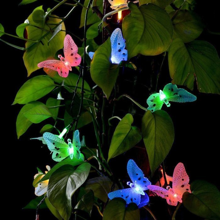 12 פרפרים סולאריים עם נורות לד צבעוניות לקישוט הגינה