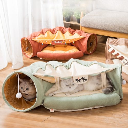 מיטת חתול משולבת עם מנהרת משחק