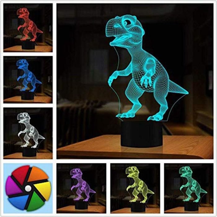 מנורת לילה מחליפה צבעים תלת מימד בצורת דינוזאור