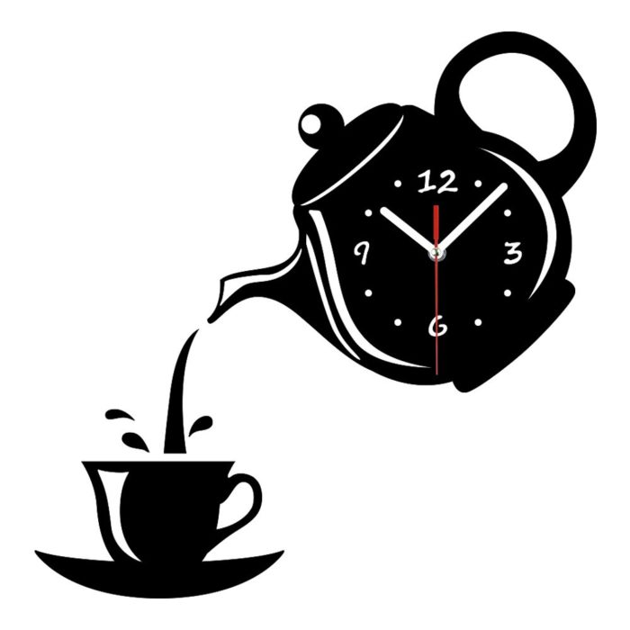 שעון קיר דקורטיבי בצורת קומקום וספל תה
