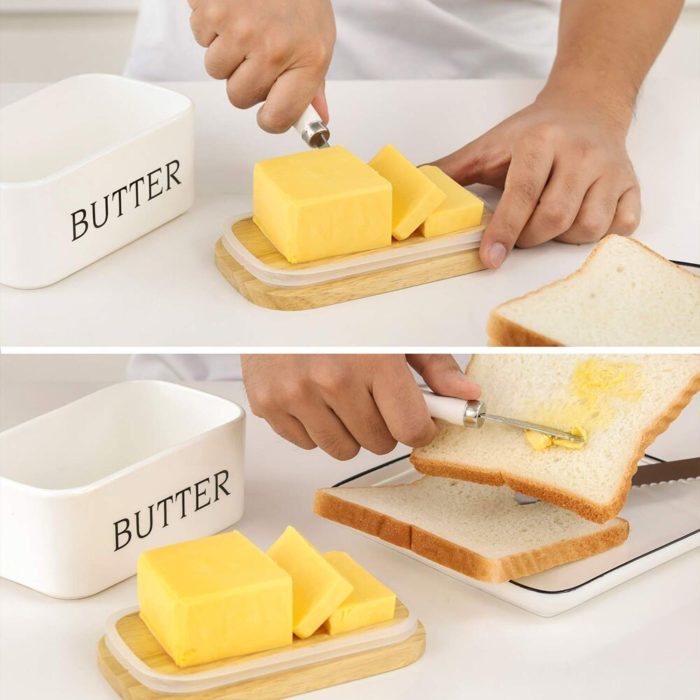 כלי לאחסון חמאה עם מכסה וסכין מקצועית