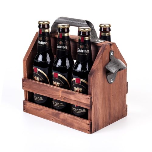 מנשא בקבוקי בירה רב פעמי מעוצב מעץ עם פותחן בקבוקים מובנה