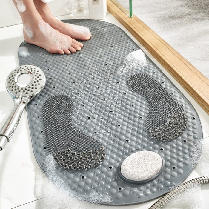 שטיחון מונע החלקה למקלחת עם משטח ואבן הברשה להסרת עור מת וריחות