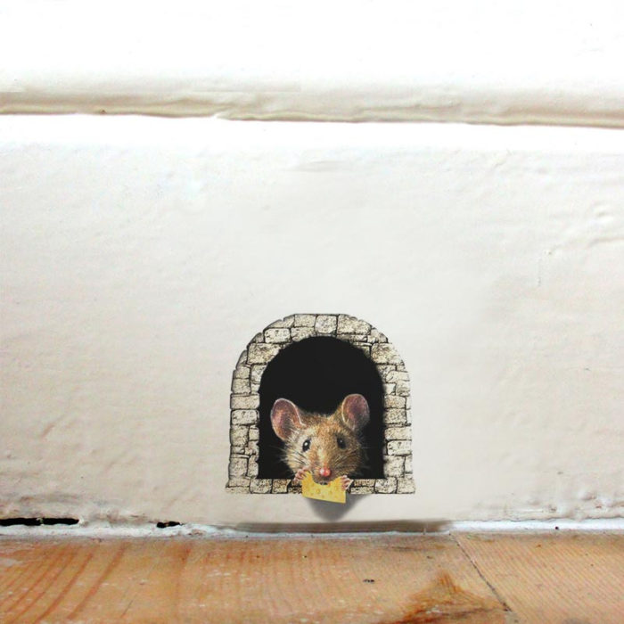 מדבקת תלת מימד מצחיקה לקיר בצורת מחילת עכבר