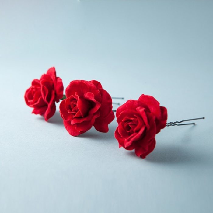 סיכות שיער בצורת ורד אדום (6 סיכות)