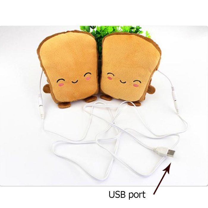 זוג כריות מחממות ידיים USB בצורת טוסטים חמודים