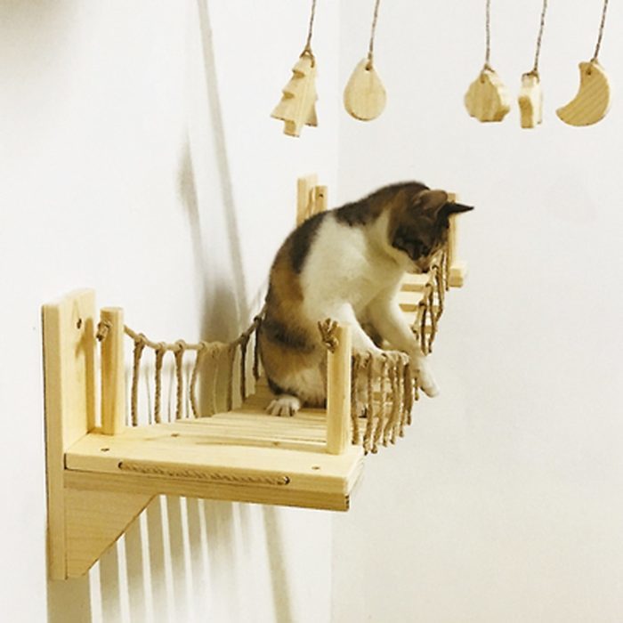 גשר עץ לחתולים נתלה על הקיר