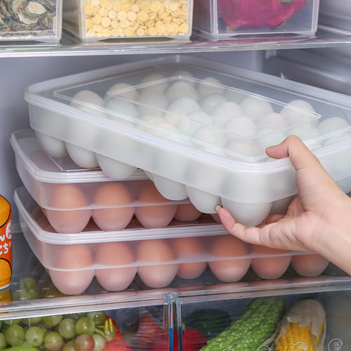 קופסה לאחסון 34 ביצים במקרר עם מכסה לשמירה על הטריות ומניעת שברים