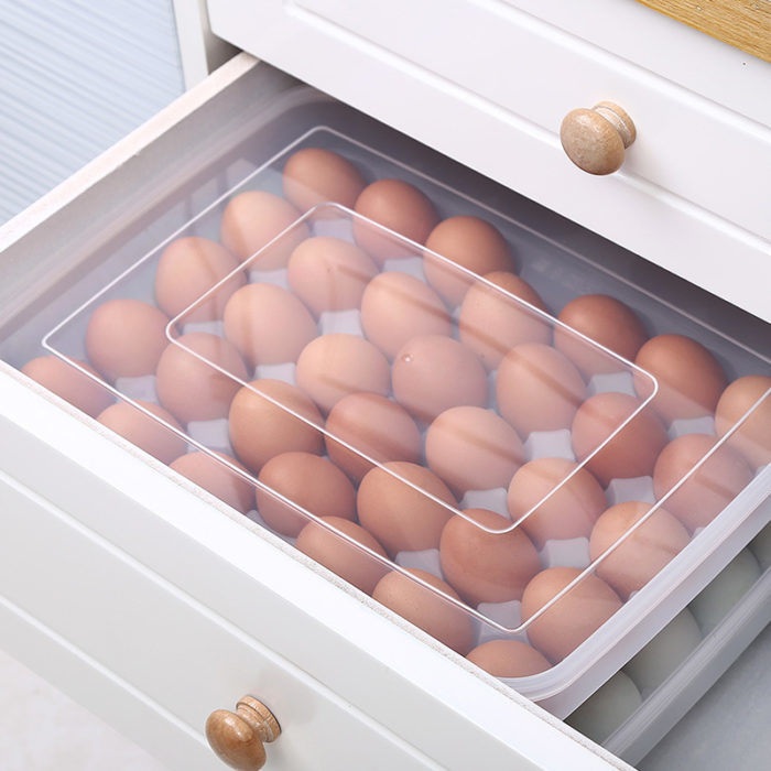 קופסה לאחסון 34 ביצים במקרר עם מכסה לשמירה על הטריות ומניעת שברים