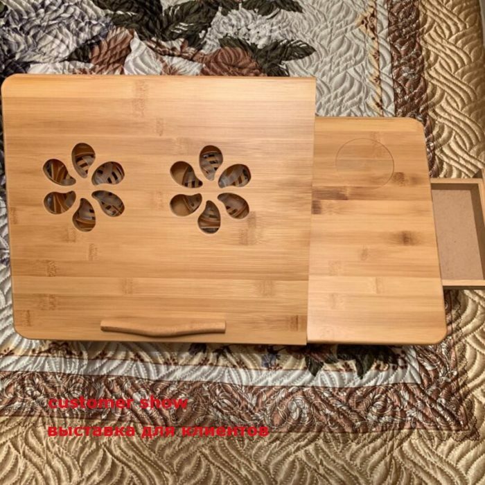 שולחן לפטופ מעץ למיטה עם 2 מאווררים מקררים