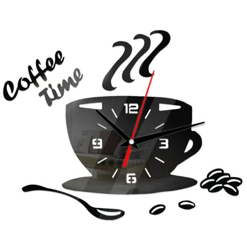שעון קיר בצורת כוס קפה עם כיתובים