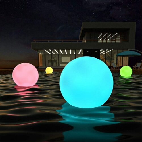 כדור מתנפח לבריכה עם תאורה סולארית וצבעים משתנים באמצעות שלט רחוק