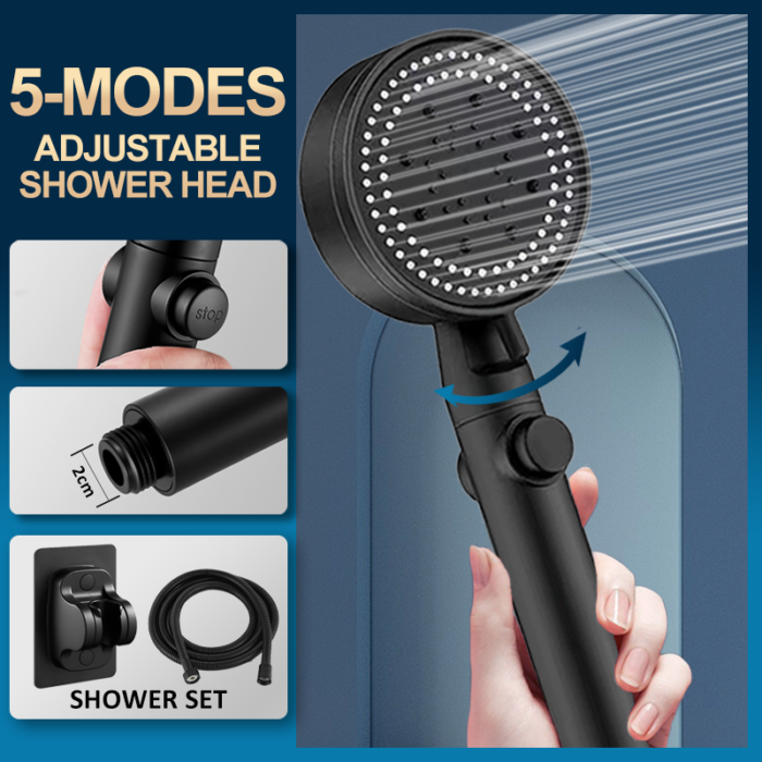 ראש מקלחת מגביר זרם וחוסך מים עם 5 מודים