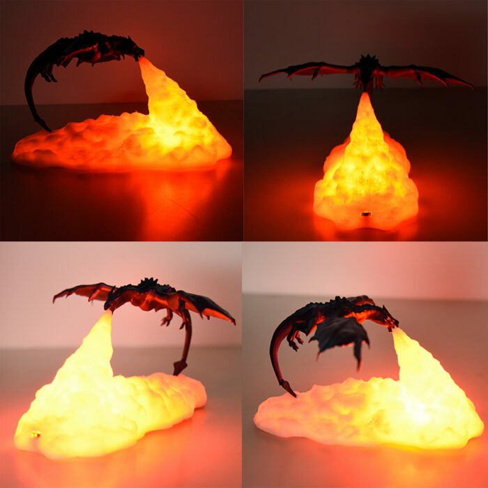 מנורה תלת מימד נטענת בעיצוב דרקון יורה אש