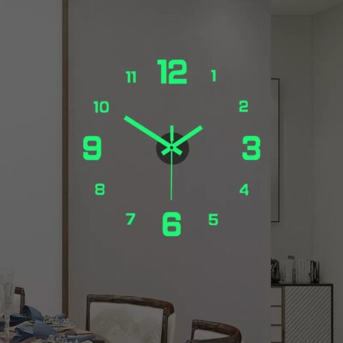 שעון זוהר בחושך להתקנה קלה על הקיר ללא קדיחה