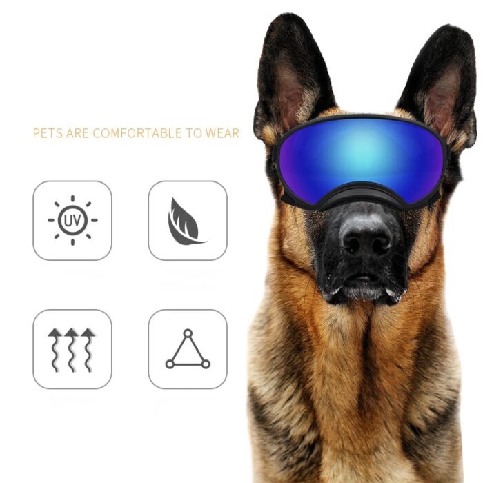 משקפי שמש ספורטיביים לכלבים להגנה משמש, רוח וערפל עם רצועה מתכווננת