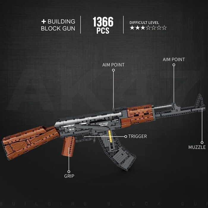 משחק 1366 חלקים להרכבת מודל רובה AK47 יורה