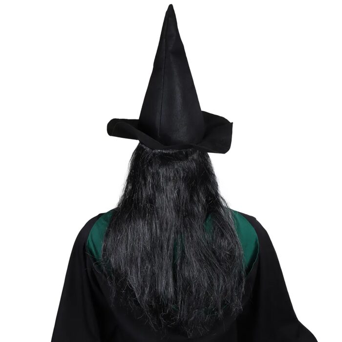 מסכה מלאה לפנים בעיצוב מכשפה ירוקה עם כובע ושיער