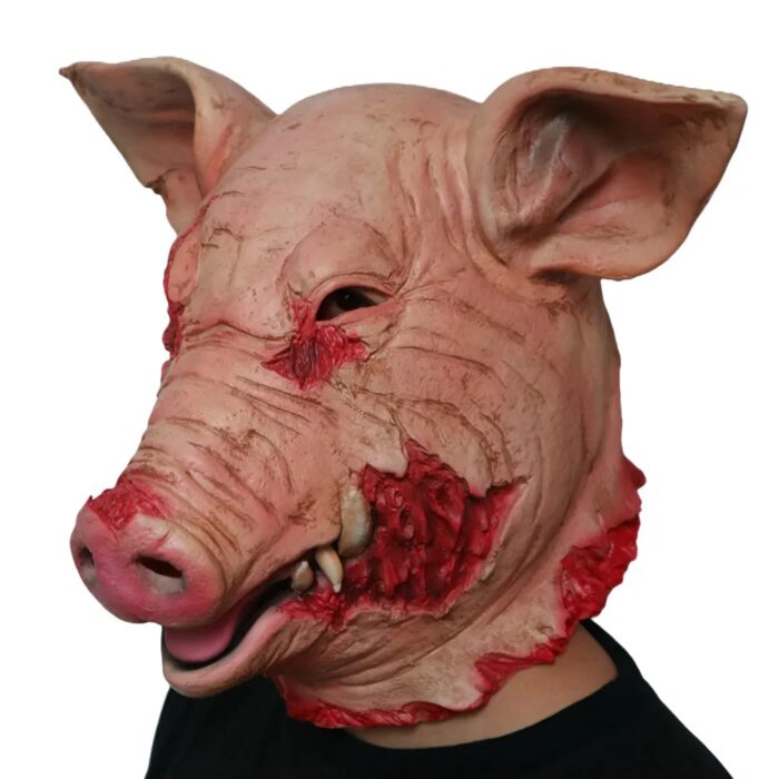 מסכה מלאה לראש בעיצוב חזיר מפחיד מדמם מלטקס איכותי