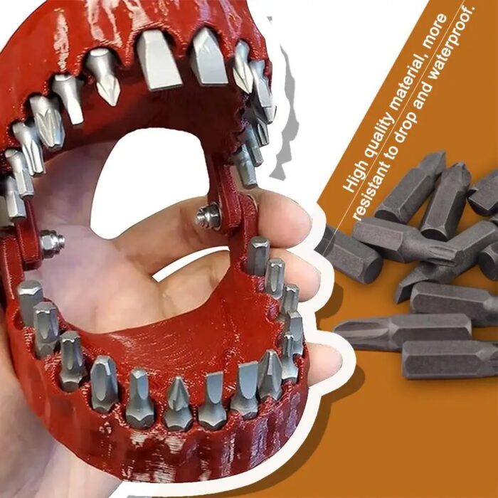 מאחסן ביטים של מברגות ומקדחות בעיצוב מצחיק של פה עם שיניים