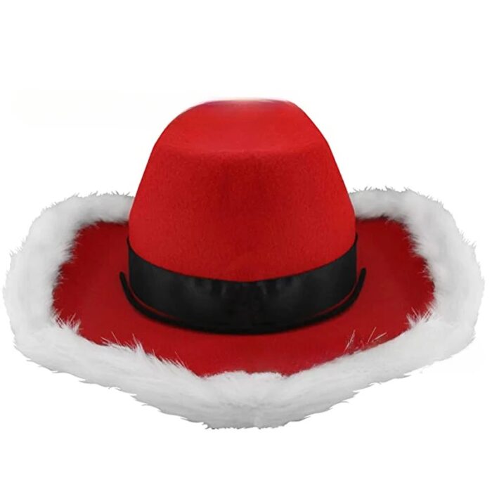 כובע בוקרים חגיגי בעיצוב סנטה קלאוס עם נוצות ונורות
