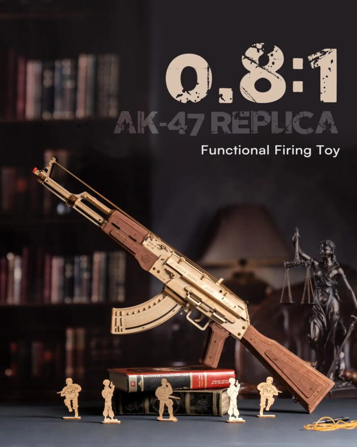 פאזל עץ להרכבת דגם של רובה AK47 יורה גומיות אוטומטי