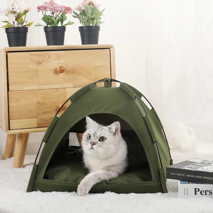 מיטת חתולים בעיצוב אוהל מחמם במגוון גדלים וצבעים