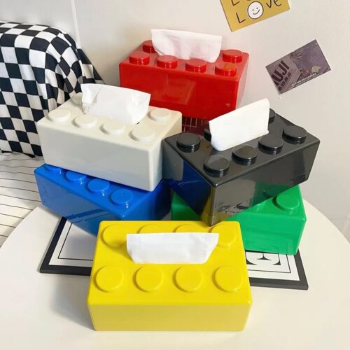 קופסה לנייר טישיו בעיצוב בלוק משחק במגוון צבעים