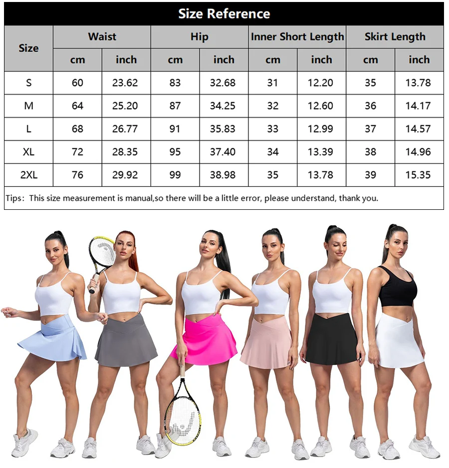 חצאית טניס מותן גבוהה ספורטיבית לנשים עם כיסים במגוון צבעים