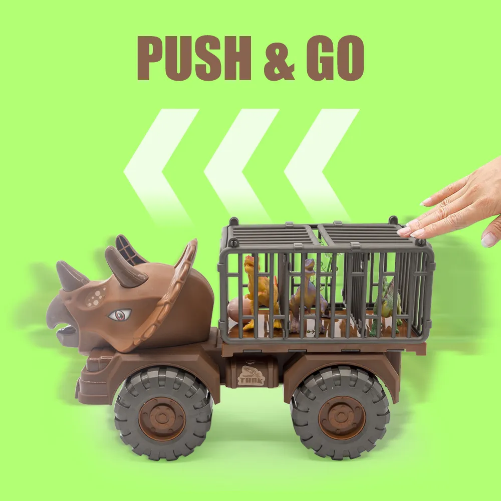 צעצוע משאית בעיצוב דינוזאור להובלת דינוזאורים כולל 3 בובות דינוזאור