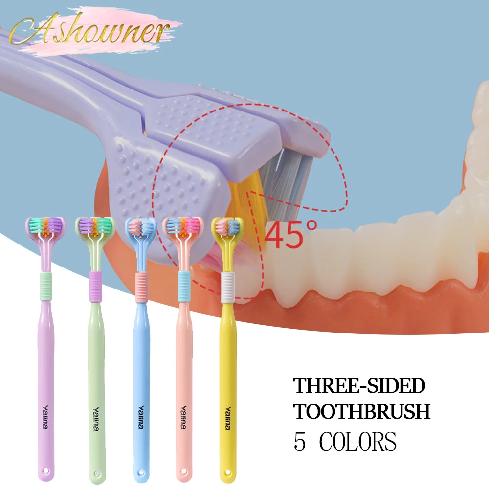 מברשת שיניים תלת מימדית עם 3 ראשים ומנקה לשון מובנה
