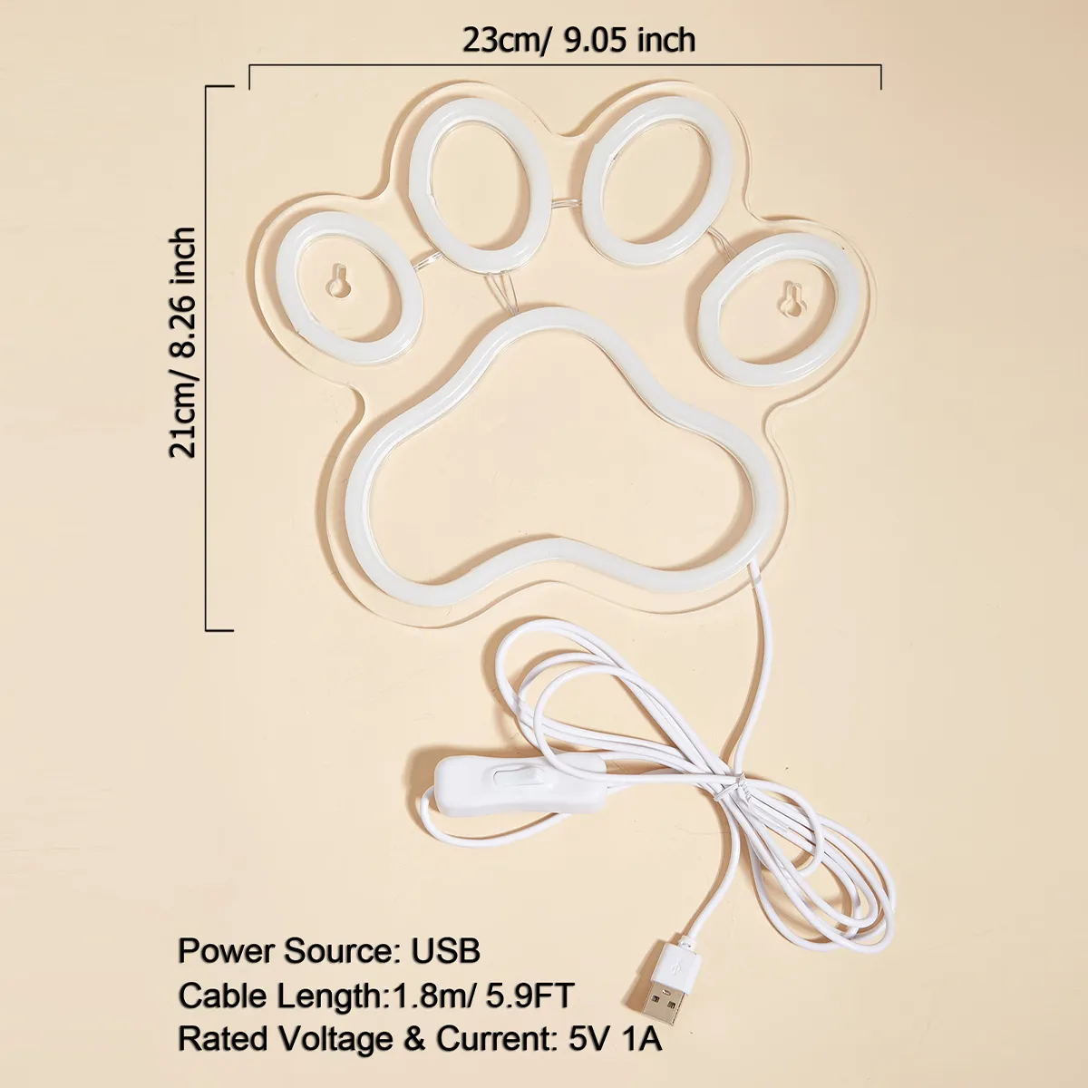 מנורת לד ורודה לבית בעיצוב כף רגל של כלב פועלת באמצעות USB