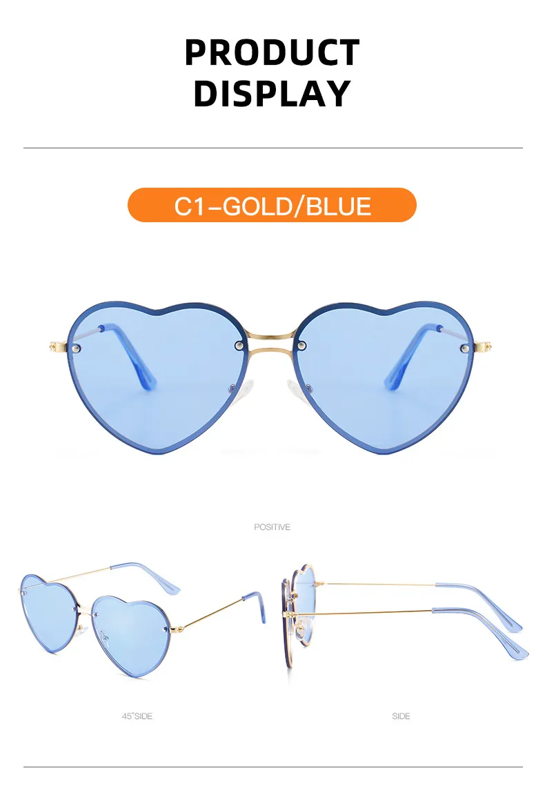 Heart Shaped Sunglasses Metal Women Brand Designer Fashion Rimless LOVE Clear Ocean Lenses Sun Glasses Oculos UV400