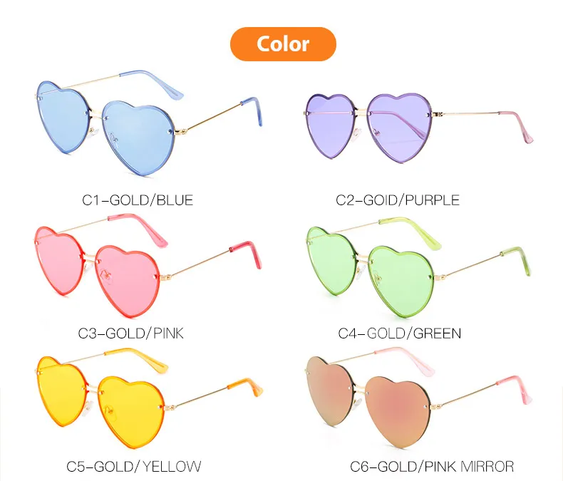 Heart Shaped Sunglasses Metal Women Brand Designer Fashion Rimless LOVE Clear Ocean Lenses Sun Glasses Oculos UV400