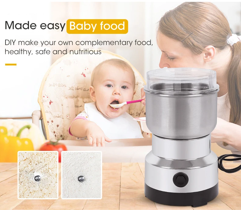 מטחנה ביתית חשמלית לטחינת מזון לתינוקות, קפה, תבלינים ועוד עם 4 להבי מתכת
