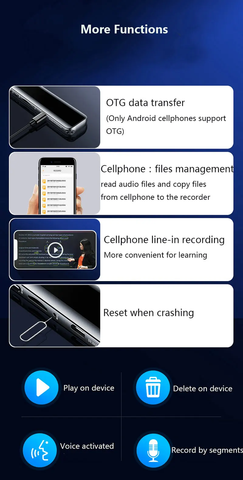 MP3 קומפקטי עם רמקול מובנה להקלטת שיחות, פגישות ושיעורים