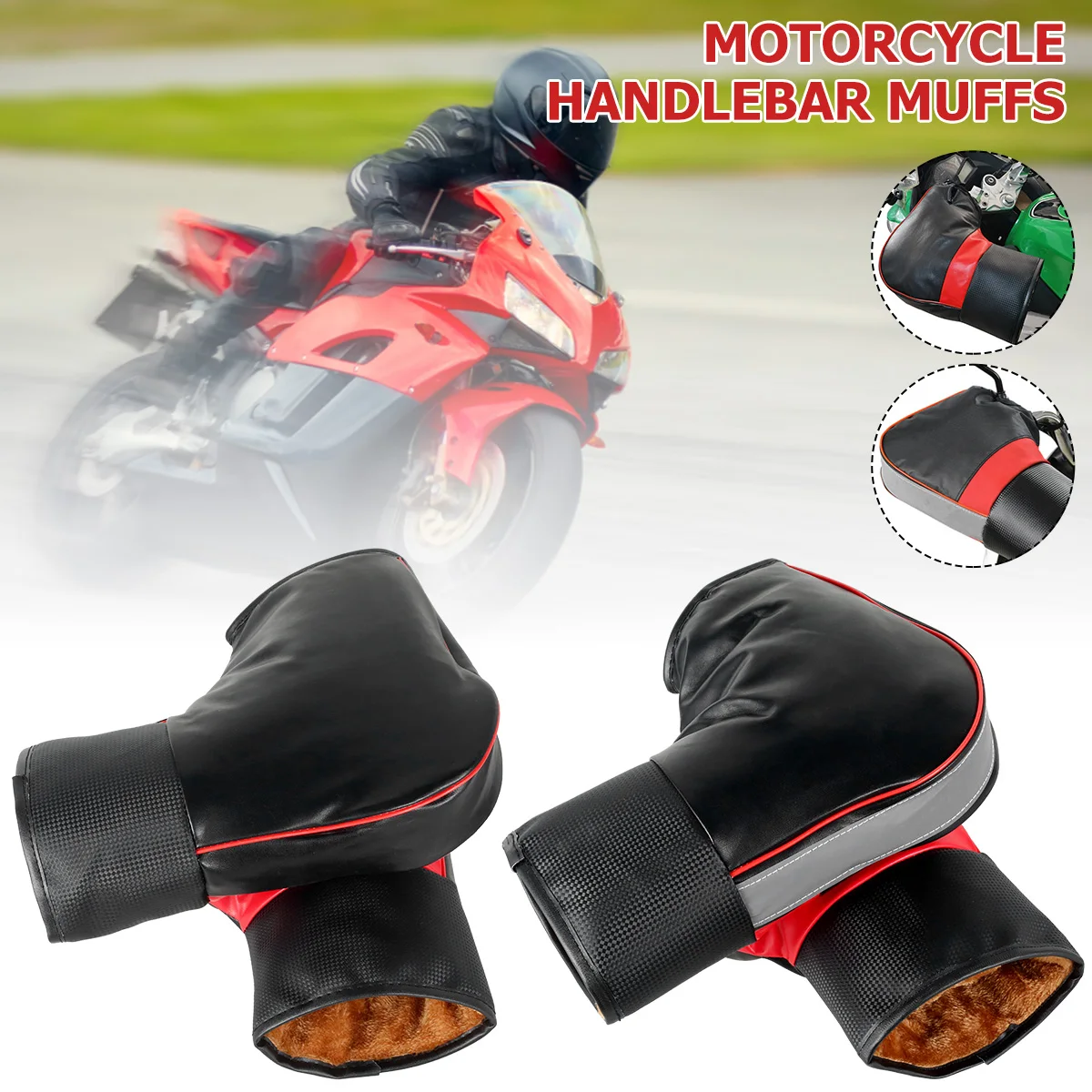 זוג כפפות עבות המתחברות לכידון האופנוע מחממות במיוחד ועמידות לגשם
