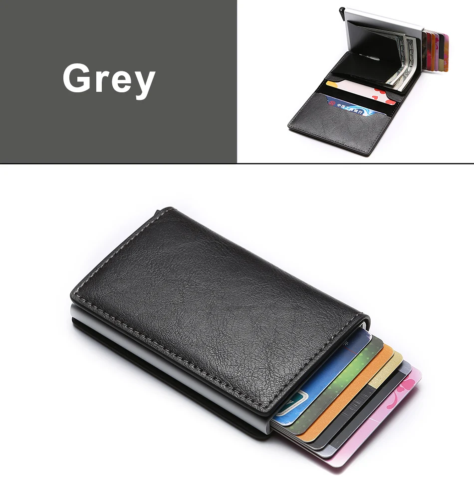 ארנק דק לאחסון כרטיסי אשראי חוסם RFID עם שליפת כרטיסים בקליק
