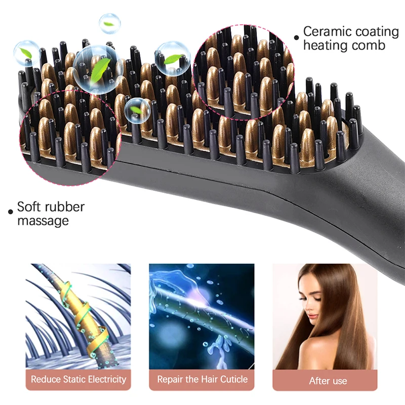 מברשת חשמלית מתחממת מחליקה לשיער ולזקן לשימוש יבש ורטוב