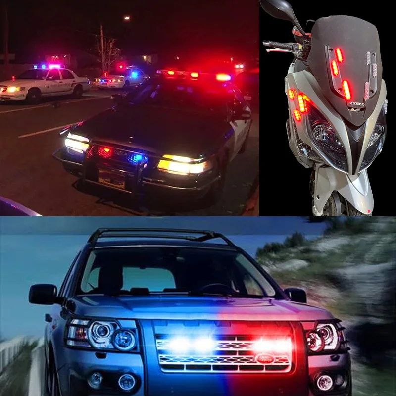 זוג פנסי לד לרכב עם תאורת משטרה לטמבון רכב ולאופנוע