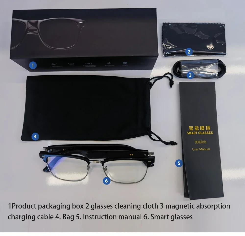 משקפיים חכמים - משקפי שמש או משקפי חסימת אור כחול עם בלוטות' לשיחות ומוזיקה ללא שימוש בידיים