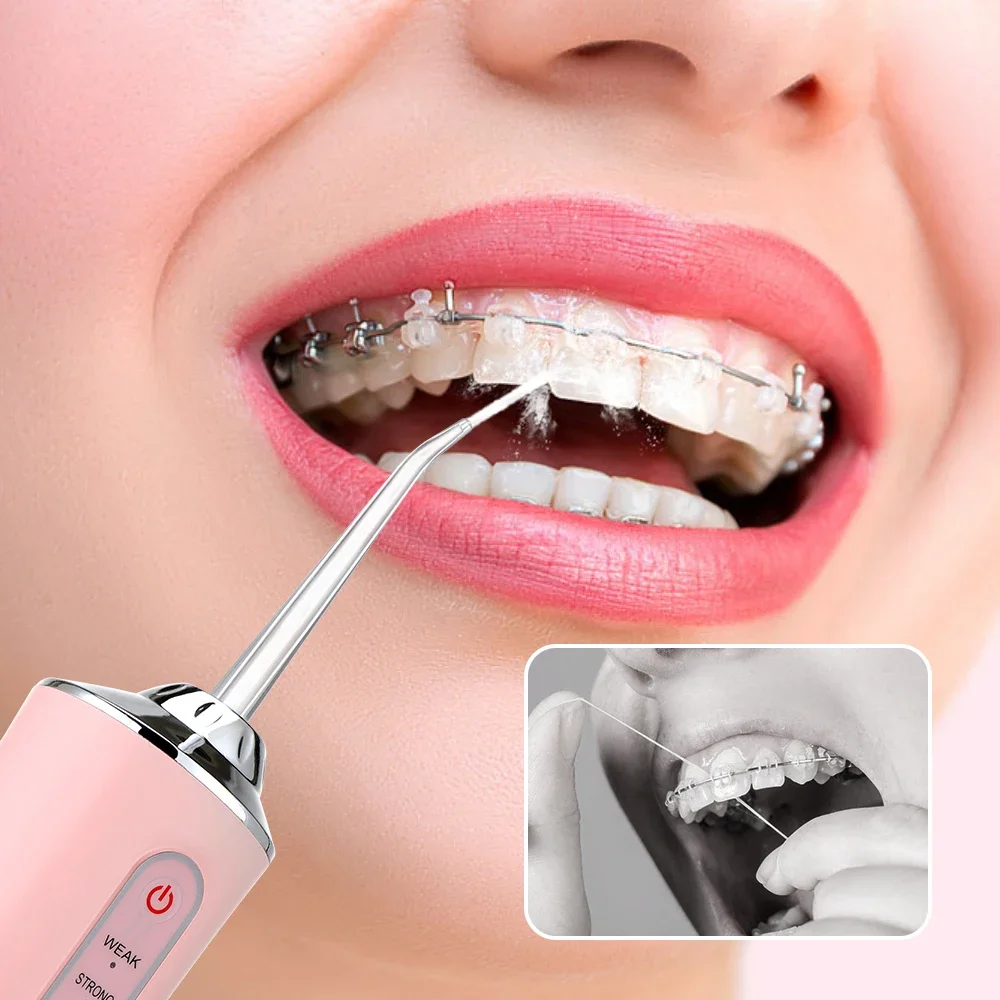 מכשיר הזרמת מים דנטלי נטען לניקוי הפה והשיניים עם 3 מצבי זרימה שונים ו-4 ראשים לשיניים, חניכיים, לשון, וגשר