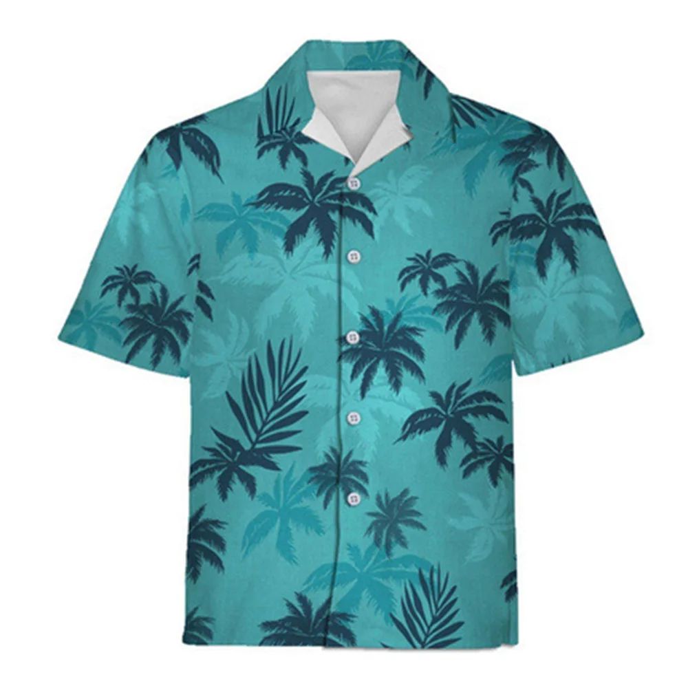 חולצת הוואי מכופתרת כחולה לגברים עם הדפס תלת מימד של דקלים דגם טומי