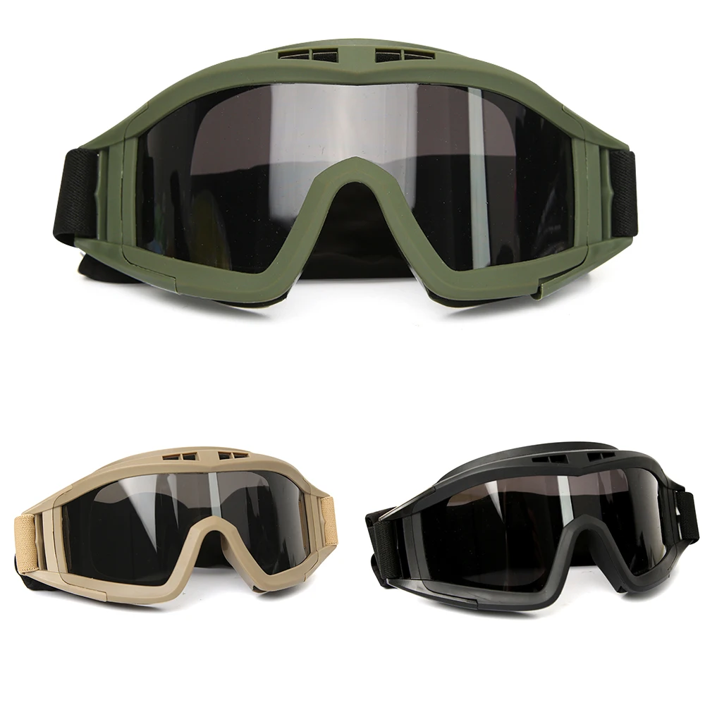 משקפי הגנה טקטיות נגד רוח ואבק, עם שלוש עדשות בצבעים שונים לאיירסופט וספורט