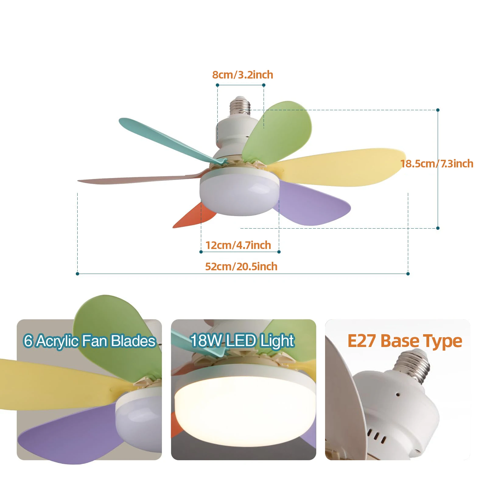 מאוורר תקרה אוניברסלי מתברג לכל בית מנורה רגיל עם נורת LED ושלט לשינוי גוון ומטפרטורת האור