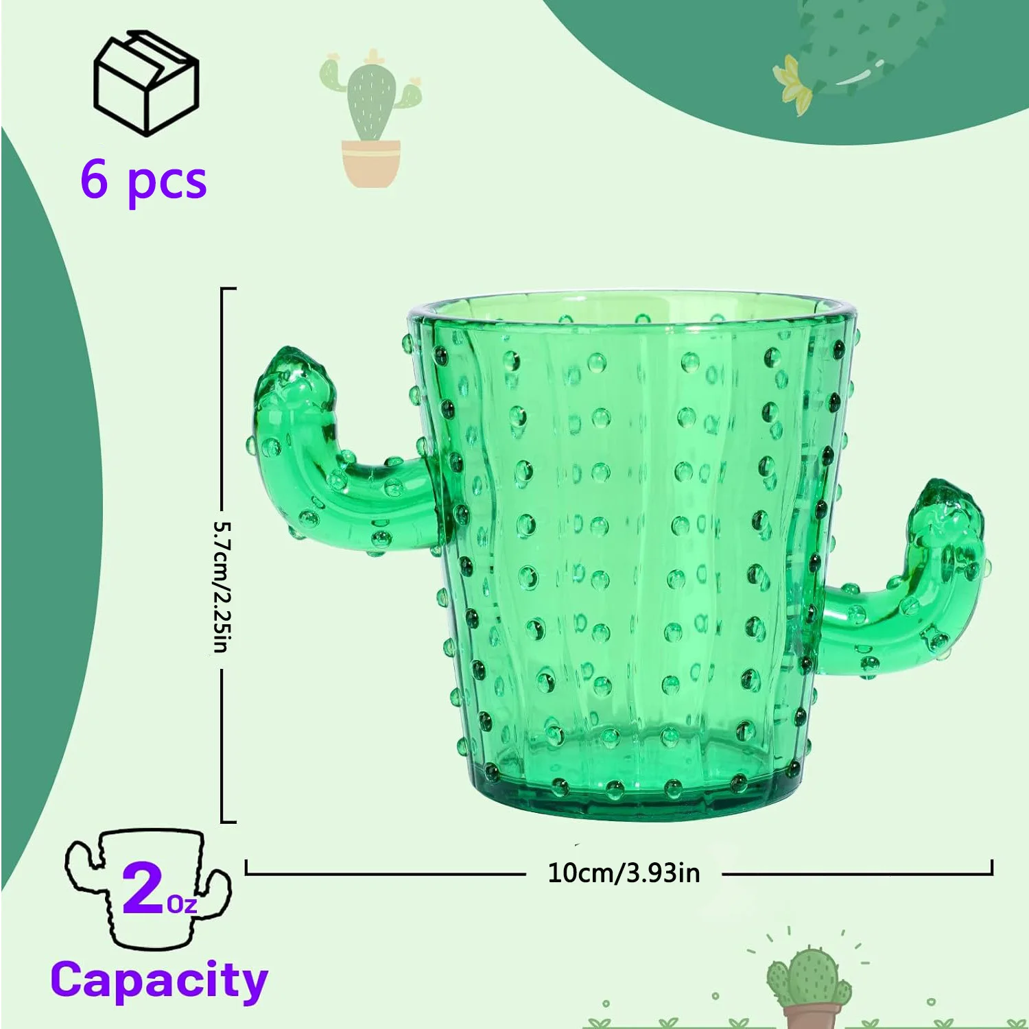 6 כוסות פלסטיק קשיחות חמודות בצורת קקטוס רב פעמיוות